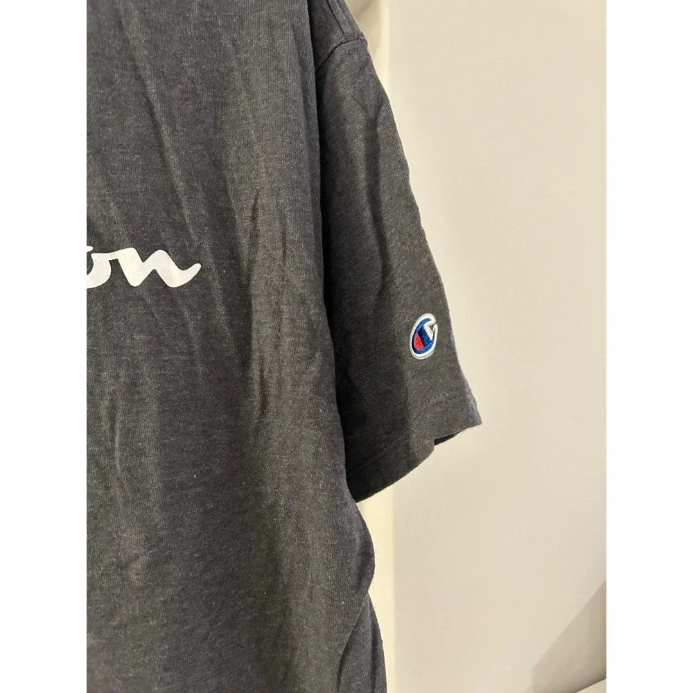 Champion Graphic T-Shirt‎ Mens Medium Charcoal Grey Excellent Script Logo Tee